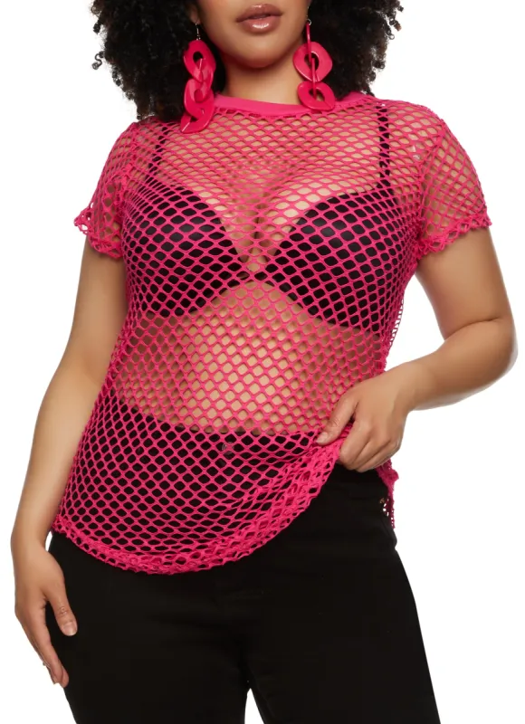 Plus Size Fishnet Crew Neck Top sold by Rainbow