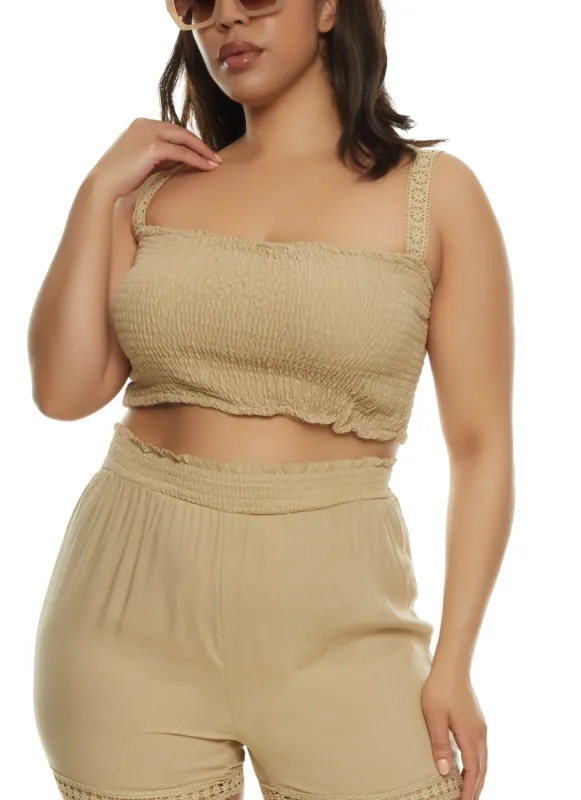 Plus Size Eyelet Trim Smocked Tank Top sold by Rainbow