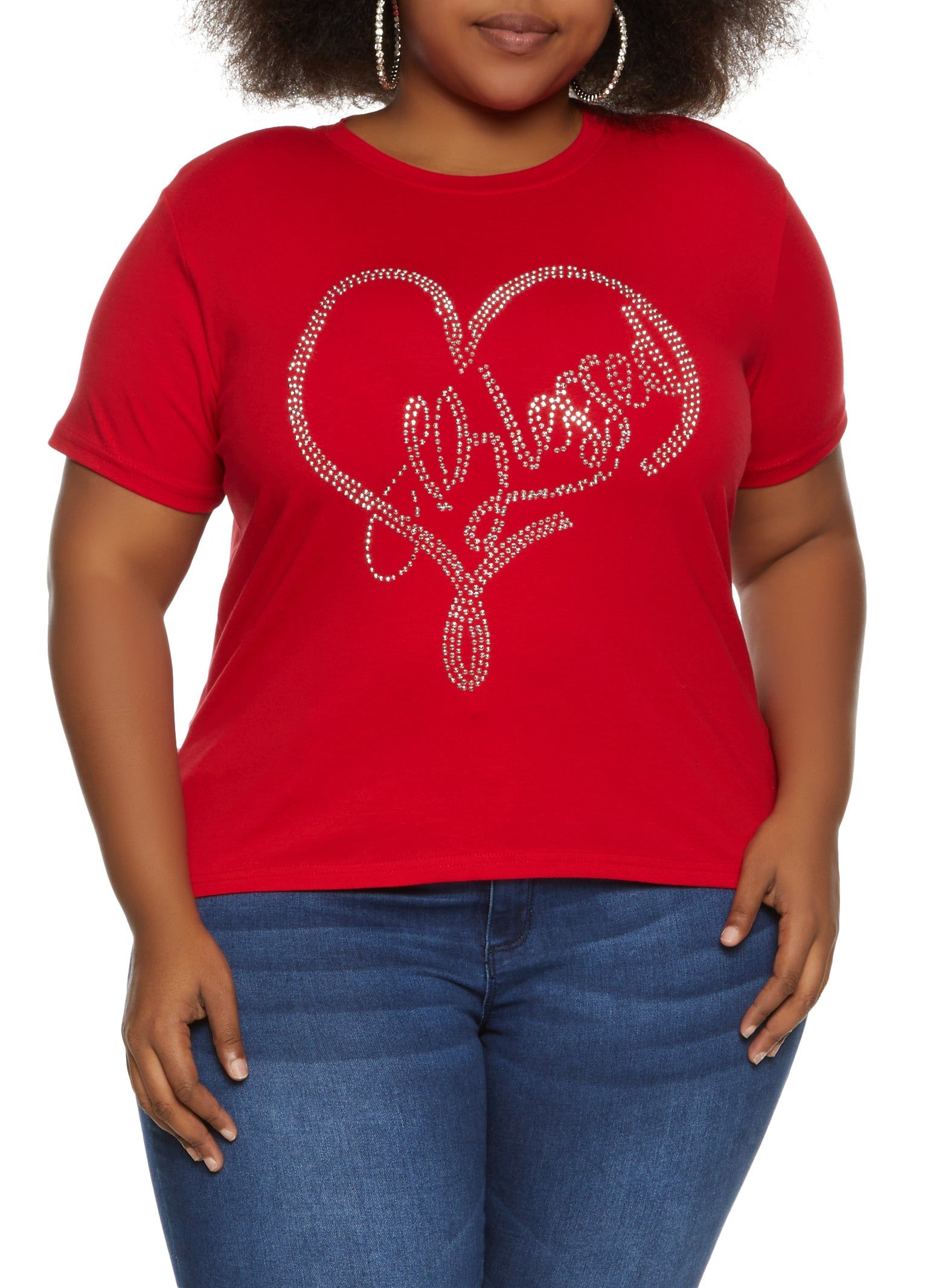 Plus Size Rhinestone Blessed Graphic Tee sold by Rainbow