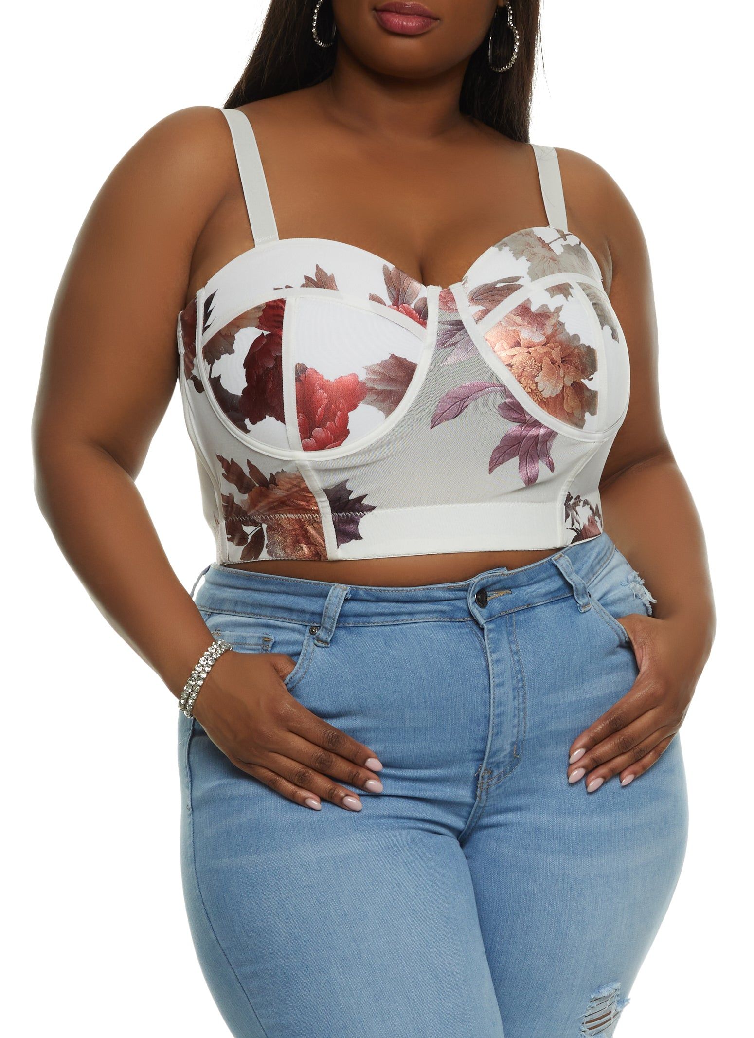 Plus Size Floral Cropped Bustier Top sold by Rainbow