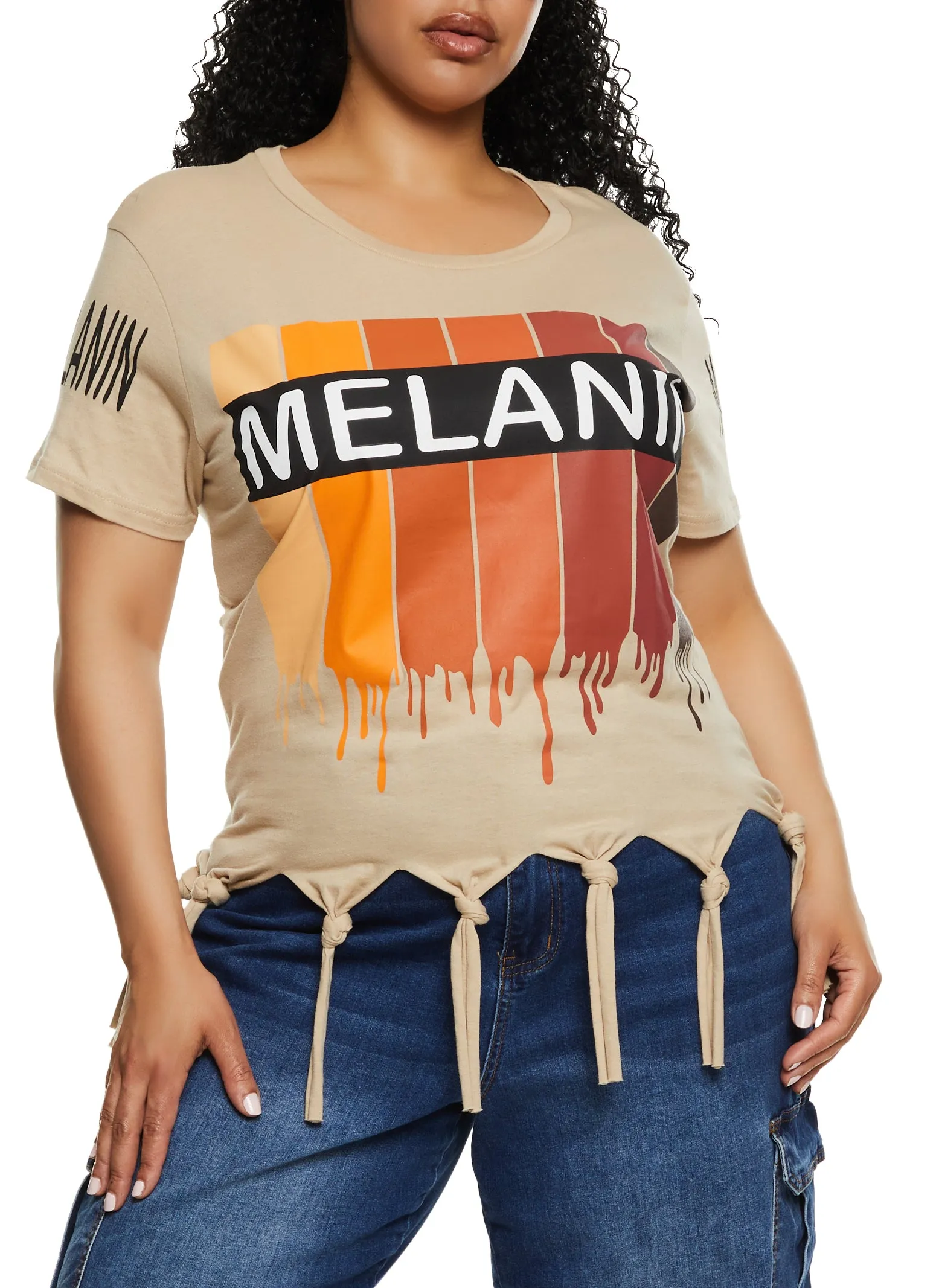 Plus Size Melanin Drip Knot Fringe Tee sold by Rainbow
