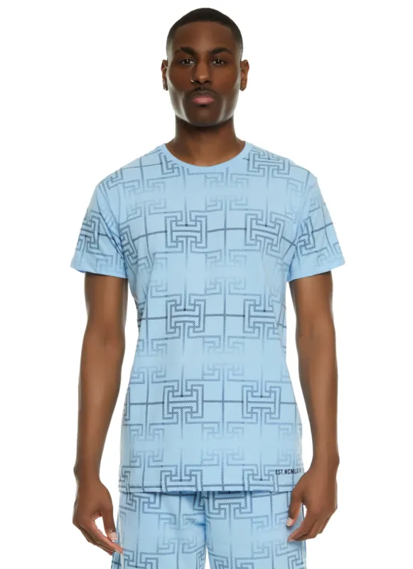 Mens Geo Print Crew Neck Graphic Tee sold by Rainbow