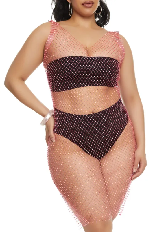Plus Size Rhinestone Fishnet Cover Up Dress sold by Rainbow