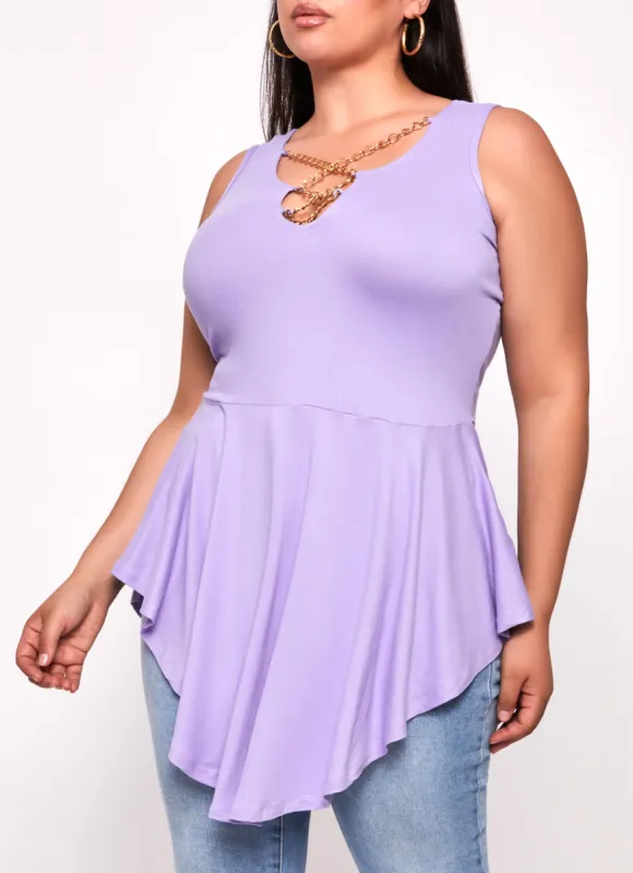 Plus Size Chain Detail Peplum Tunic Tank Top sold by Rainbow