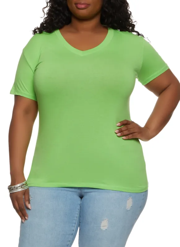 Plus Size Basic V Neck Short Sleeve T Shirt sold by Rainbow