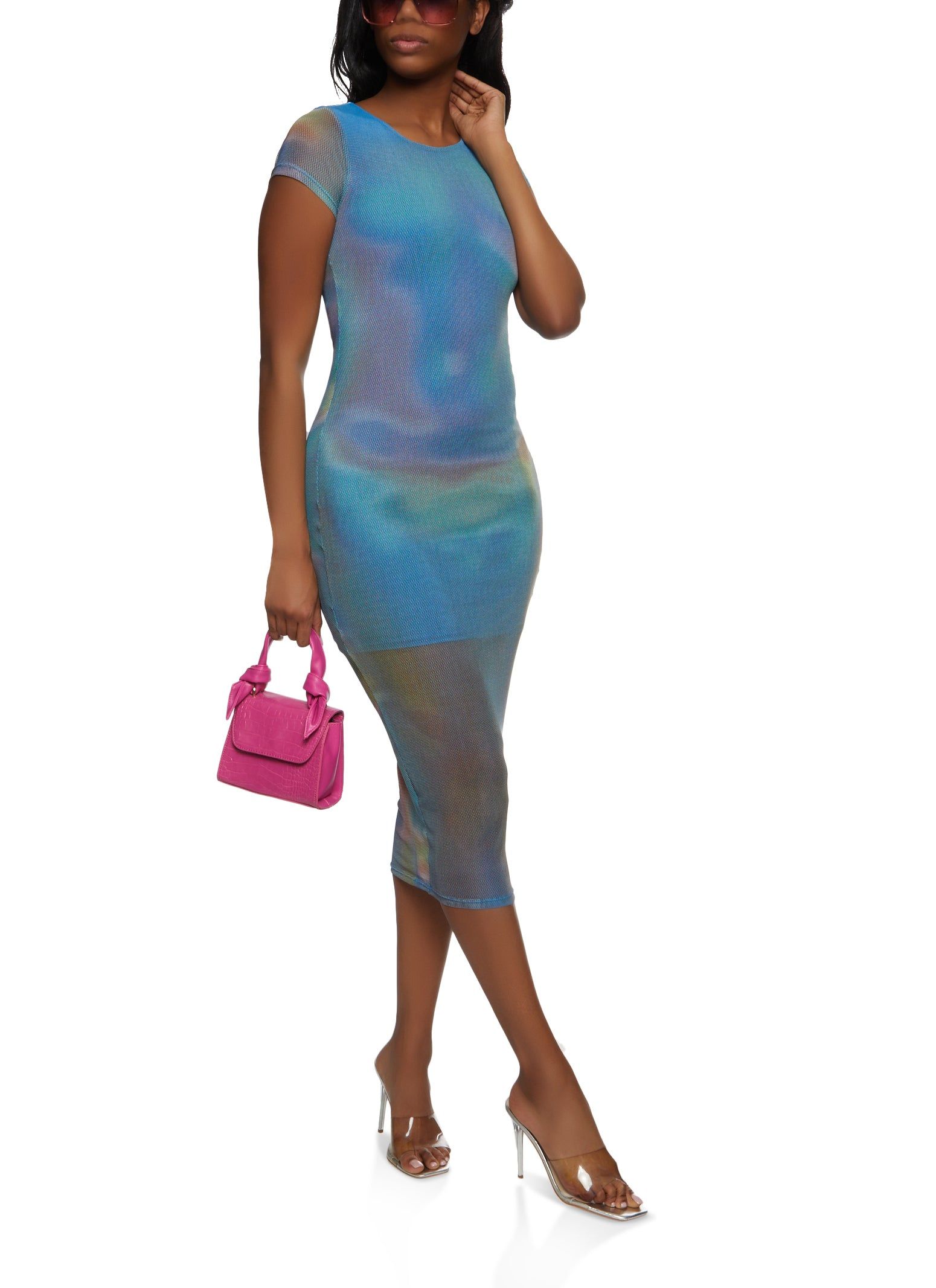 Mesh Printed Short Sleeve Midi Dress sold by Rainbow