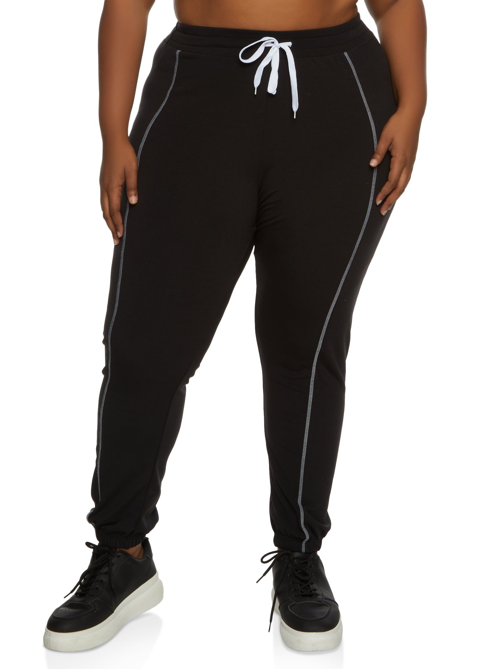 Plus Size Fleece Contrast Piping Drawstring Joggers sold by Rainbow