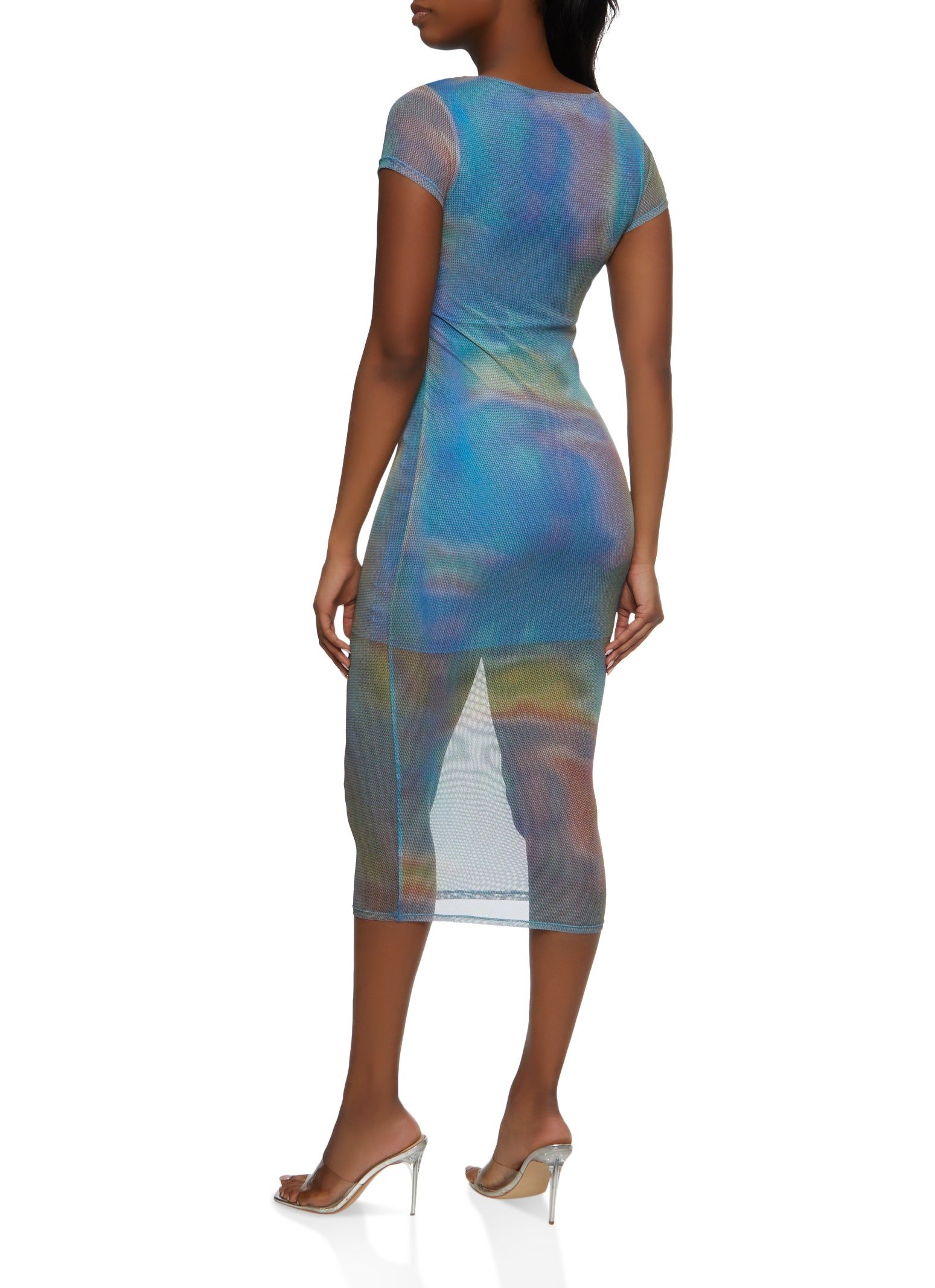 Mesh Printed Short Sleeve Midi Dress sold by Rainbow product image thumbnail 3