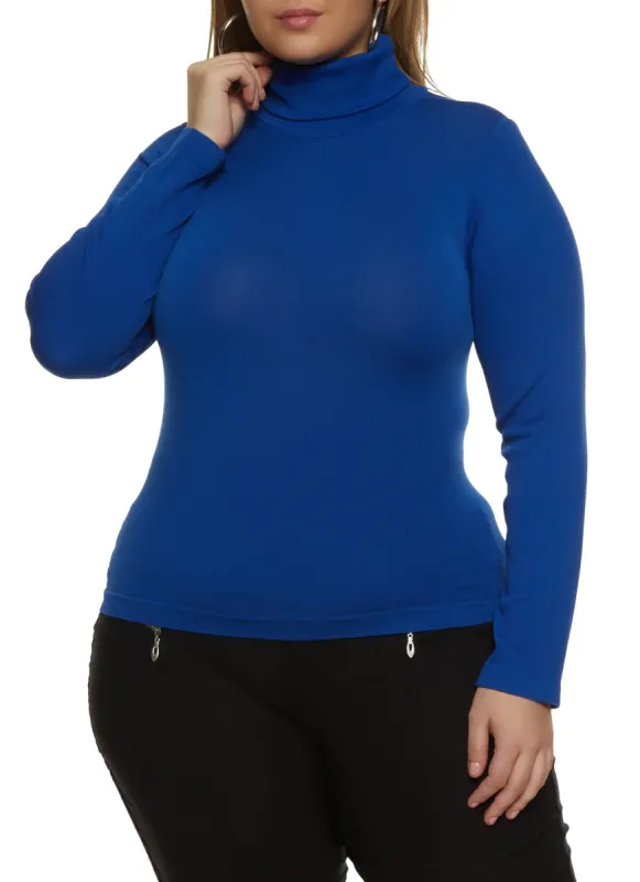 Plus Size Basic Long Sleeve Turtleneck Top sold by Rainbow