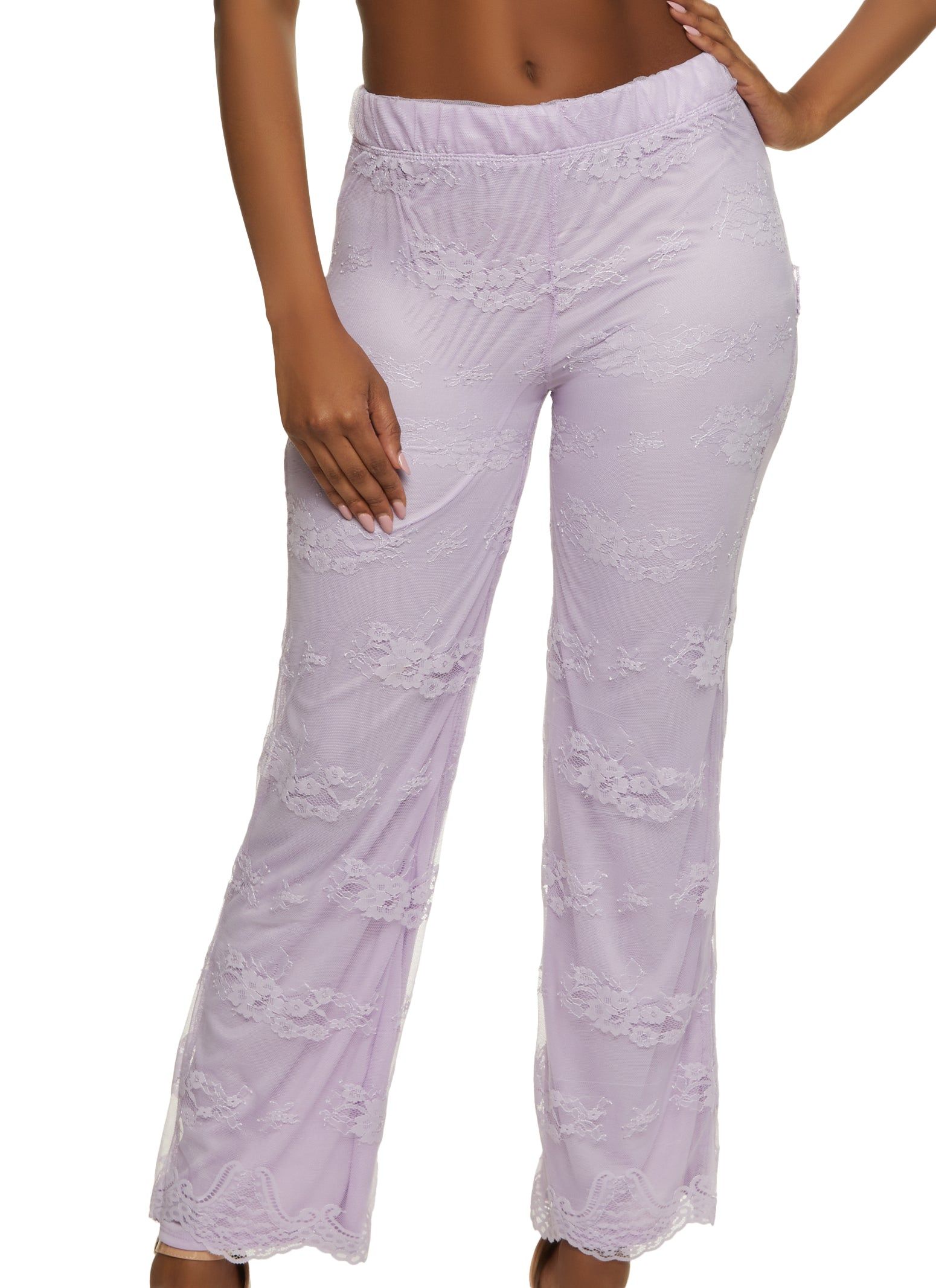 Mesh Floral Lace Flared Pants sold by Rainbow