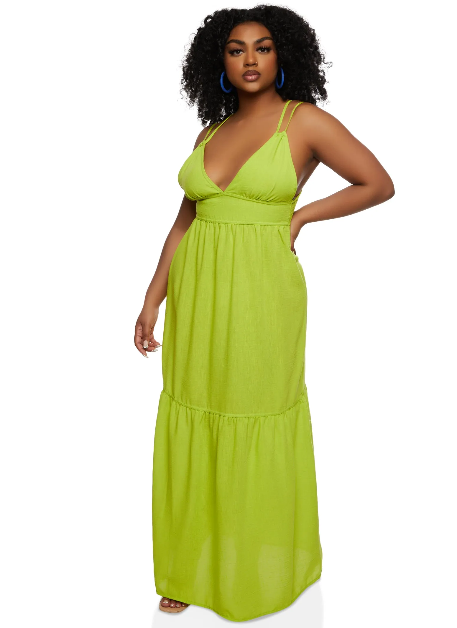 Haute Monde Linen Plunge Tiered Maxi Dress sold by Rainbow product image thumbnail 2