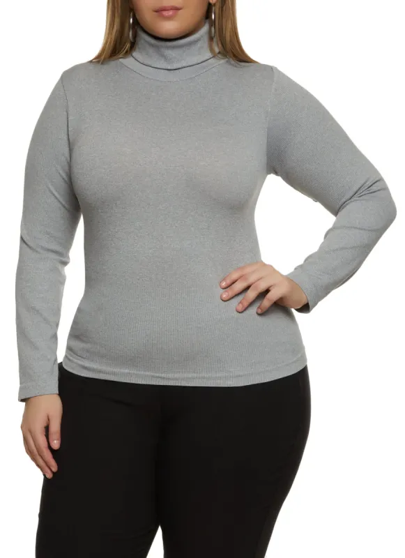 Plus Size Basic Long Sleeve Turtleneck Top sold by Rainbow