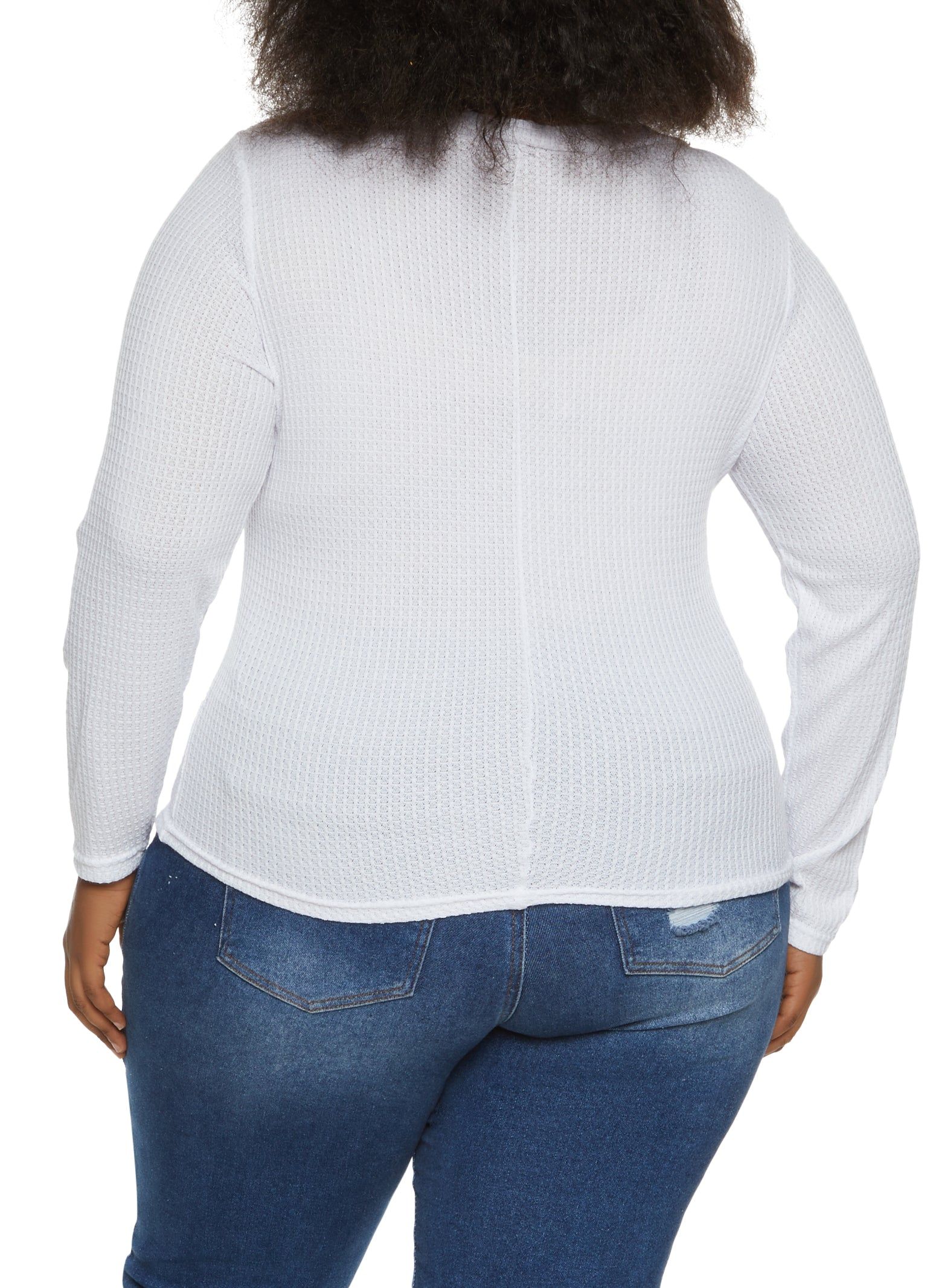 Plus Size Waffle Knit Faux Button Detail Henley Top sold by Rainbow product image thumbnail 2