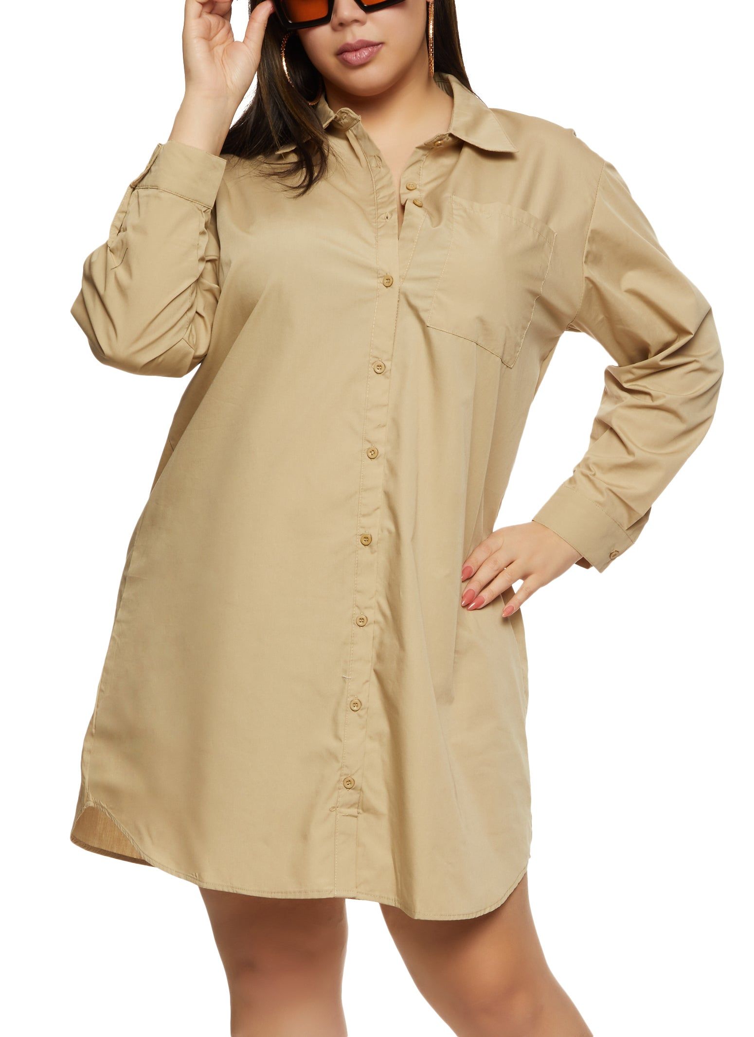 Plus Size Long Sleeve Poplin Shirt Dress sold by Rainbow