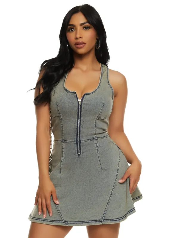 Acid Wash Zip Front Denim Dress sold by Rainbow