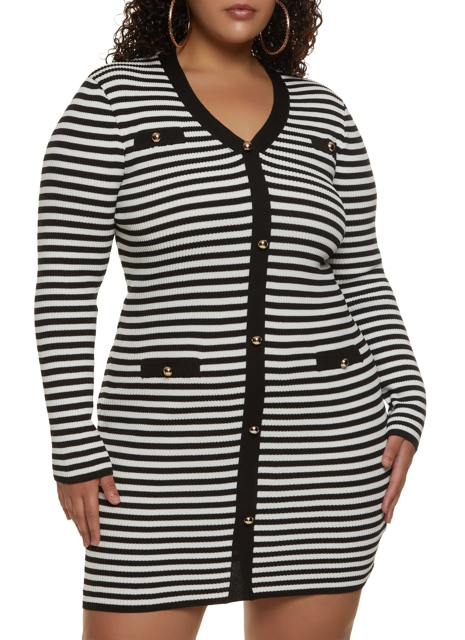 Plus Size Striped Faux Button Sweater Dress sold by Rainbow