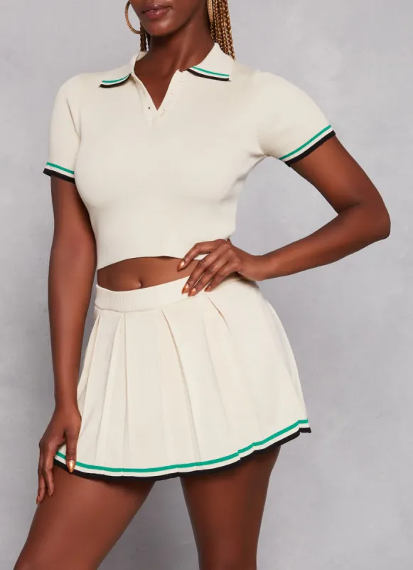 Daisy Varsity Striped Cropped Polo Shirt sold by Rainbow