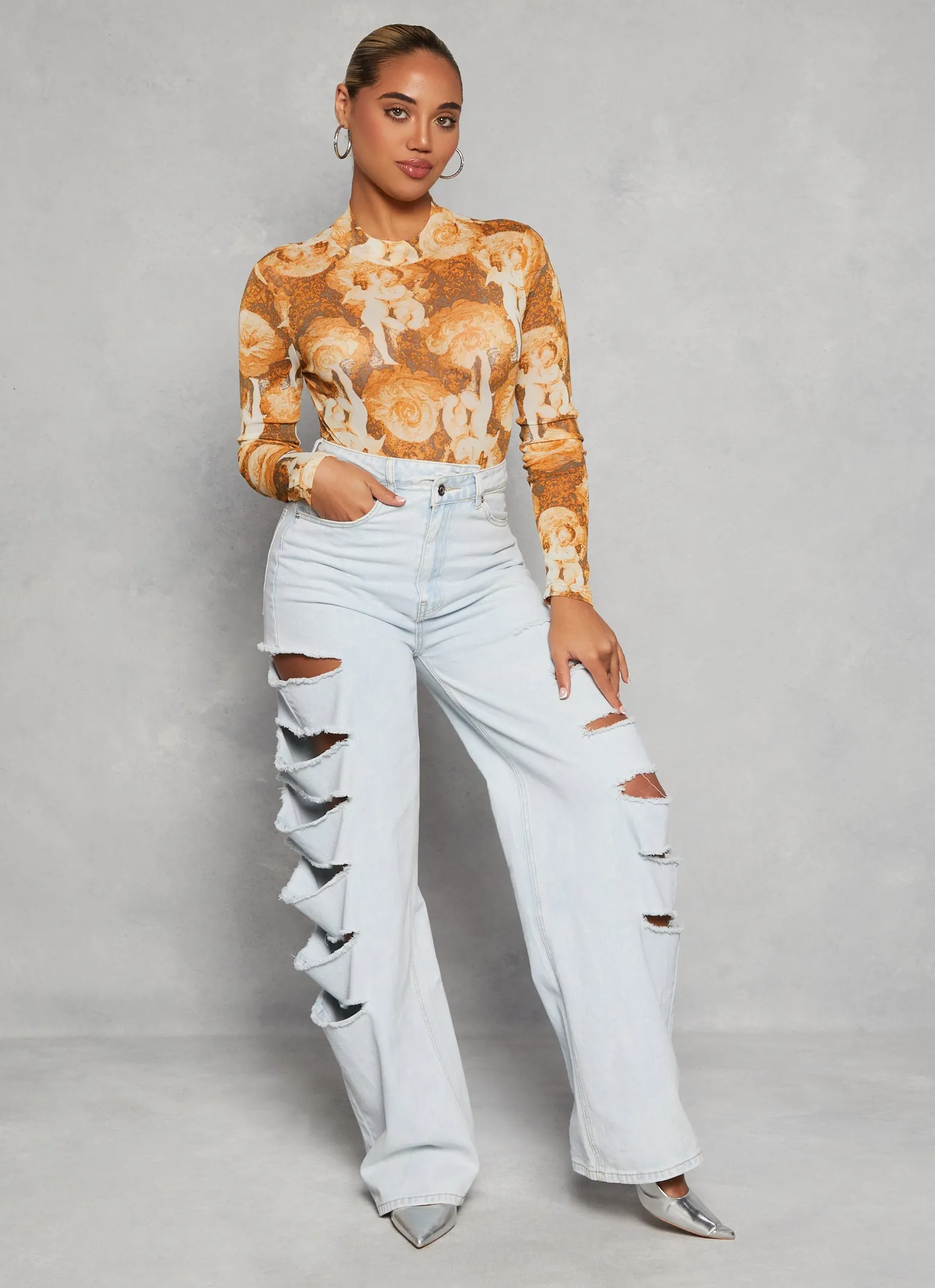 Mesh Printed Long Sleeve Bodysuit sold by Rainbow product image thumbnail 2
