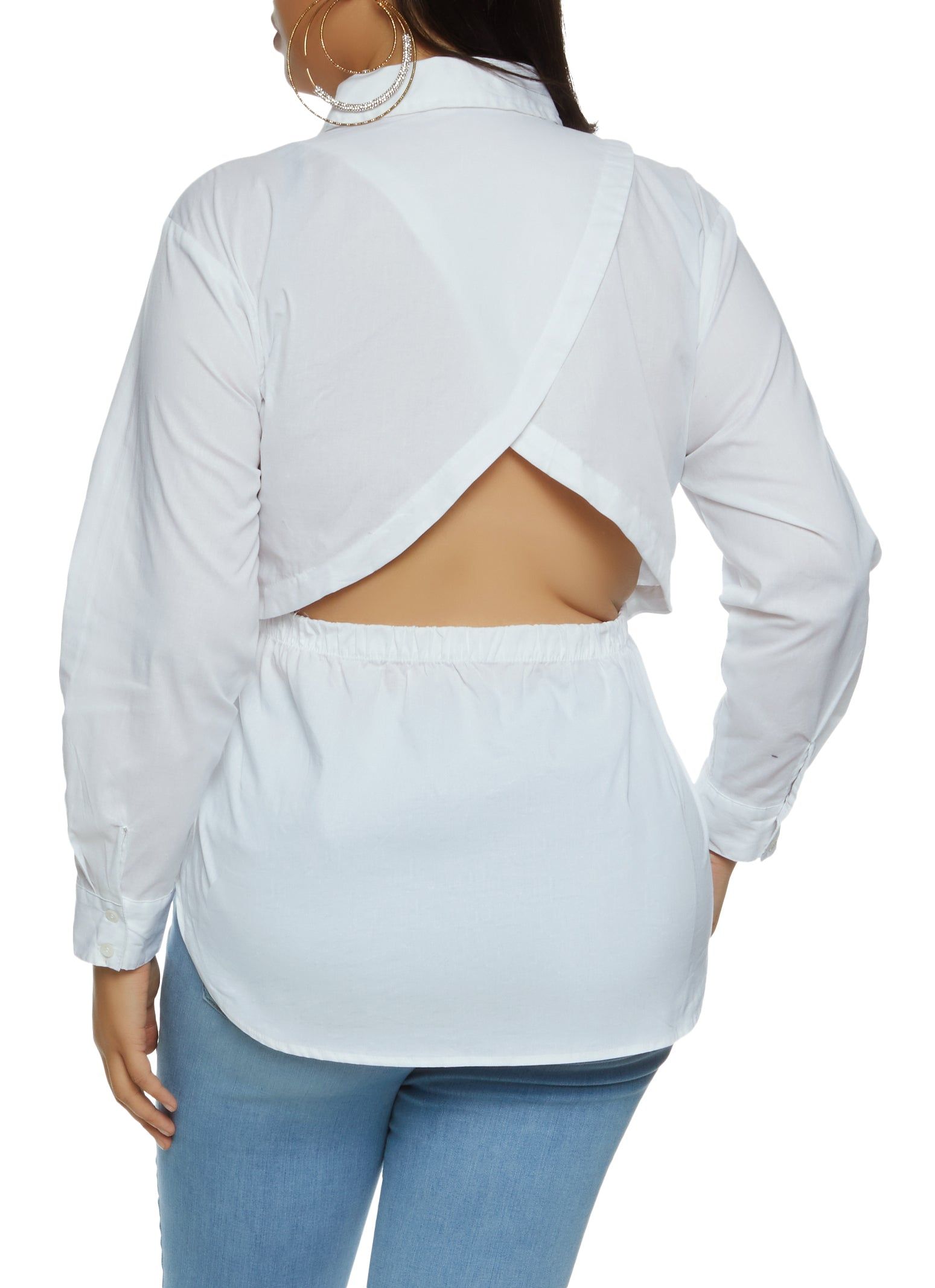 Plus Size Cut Out Detail Button Front Shirt sold by Rainbow