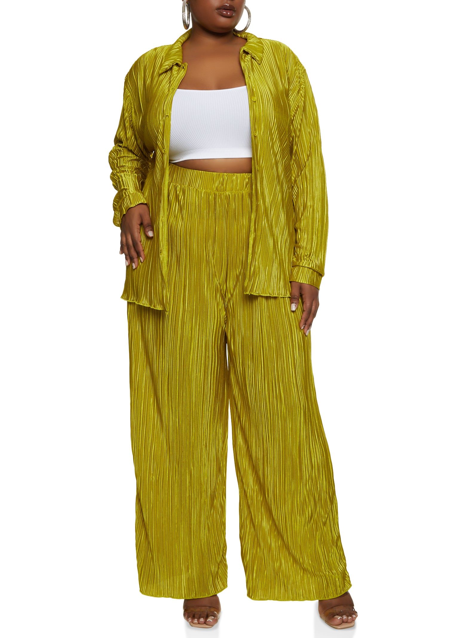 Plus Size Plisse Button Front Shirt sold by Rainbow product image thumbnail 2