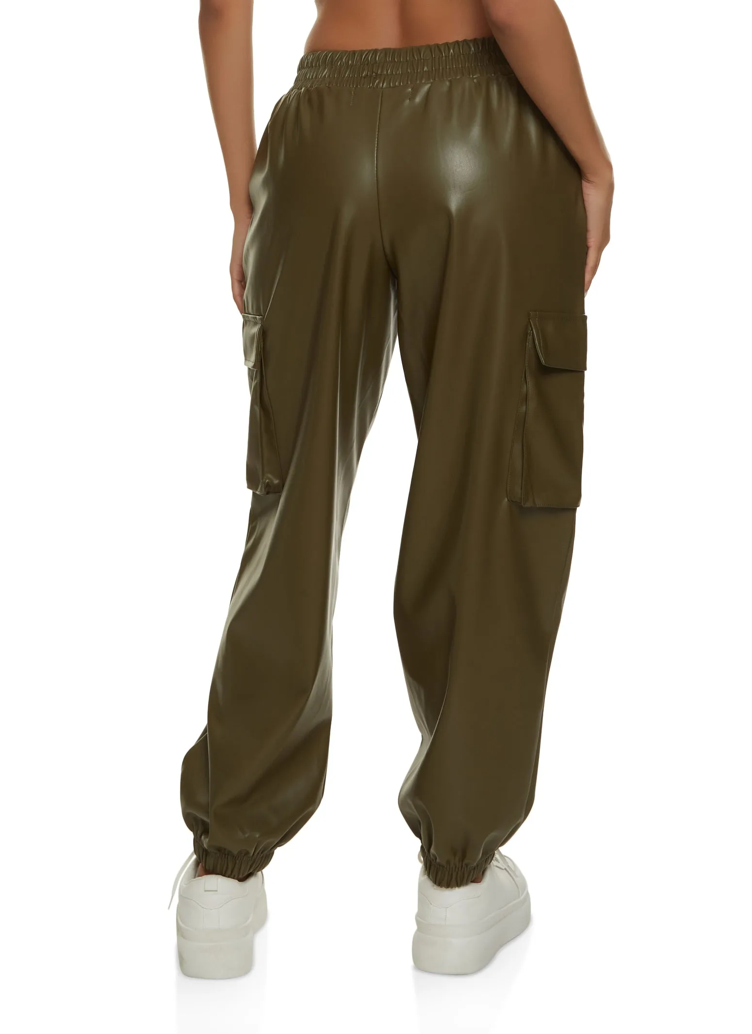 Faux Leather High Waisted Cargo Pocket Joggers sold by Rainbow product image thumbnail 3