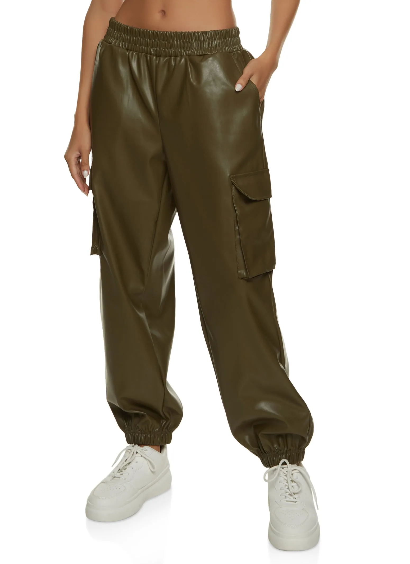 Faux Leather High Waisted Cargo Pocket Joggers sold by Rainbow