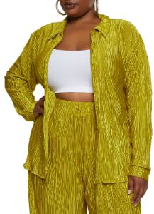 Plus Size Plisse Button Front Shirt sold by Rainbow
