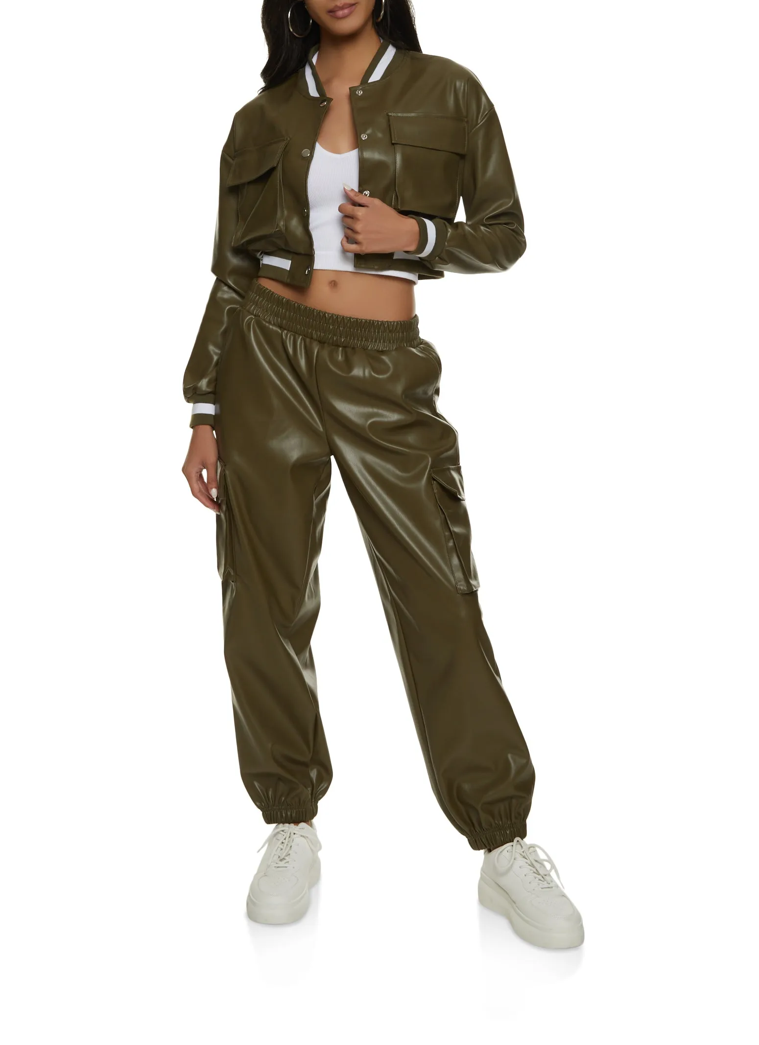 Faux Leather High Waisted Cargo Pocket Joggers sold by Rainbow product image thumbnail 2