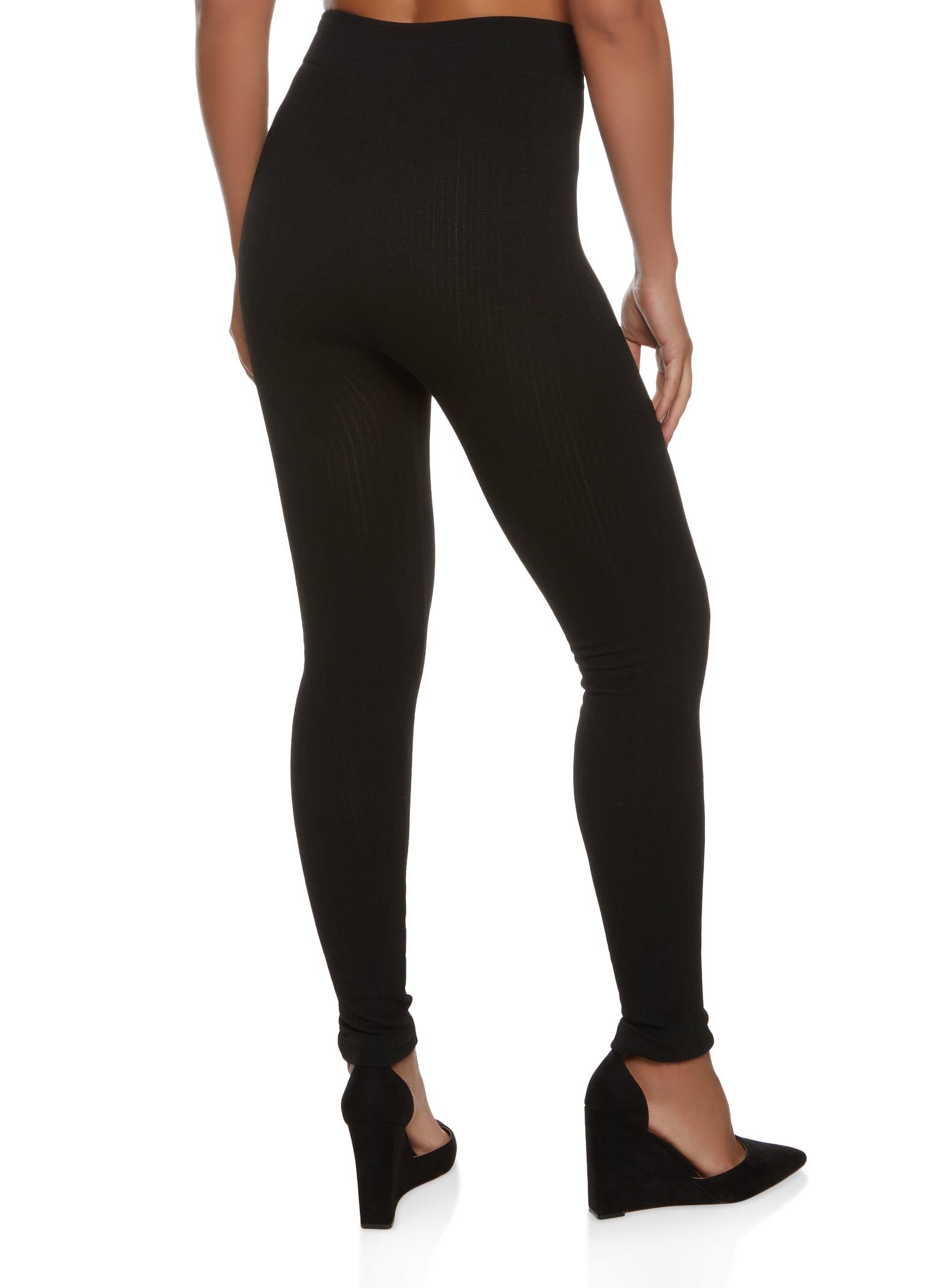 Solid Ribbed Fleece Lined Leggings sold by Rainbow product image thumbnail 2