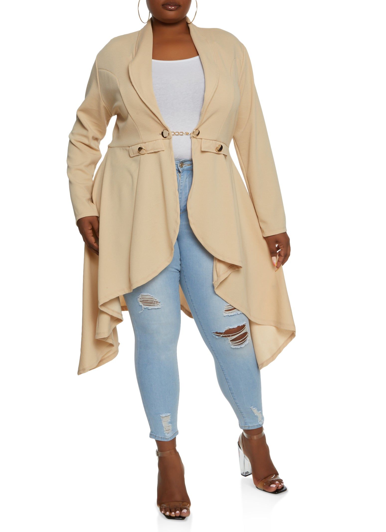 Plus Size Chain Button High Low Blazer sold by Rainbow