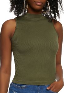 Seamless Ribbed Mock Neck Tank Top sold by Rainbow