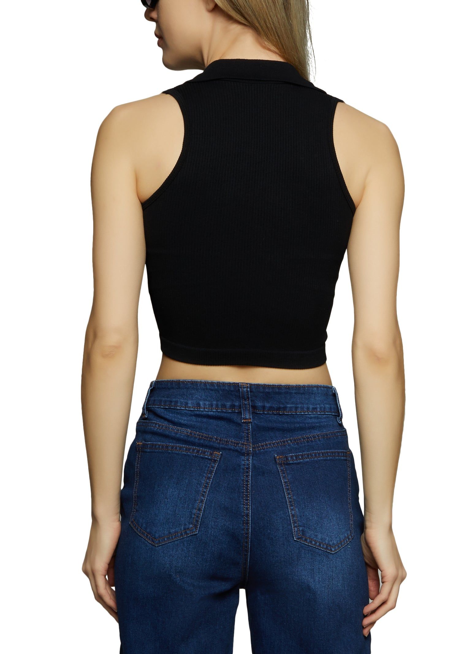 Seamless Rib Knit Collared Crop Top sold by Rainbow product image thumbnail 2