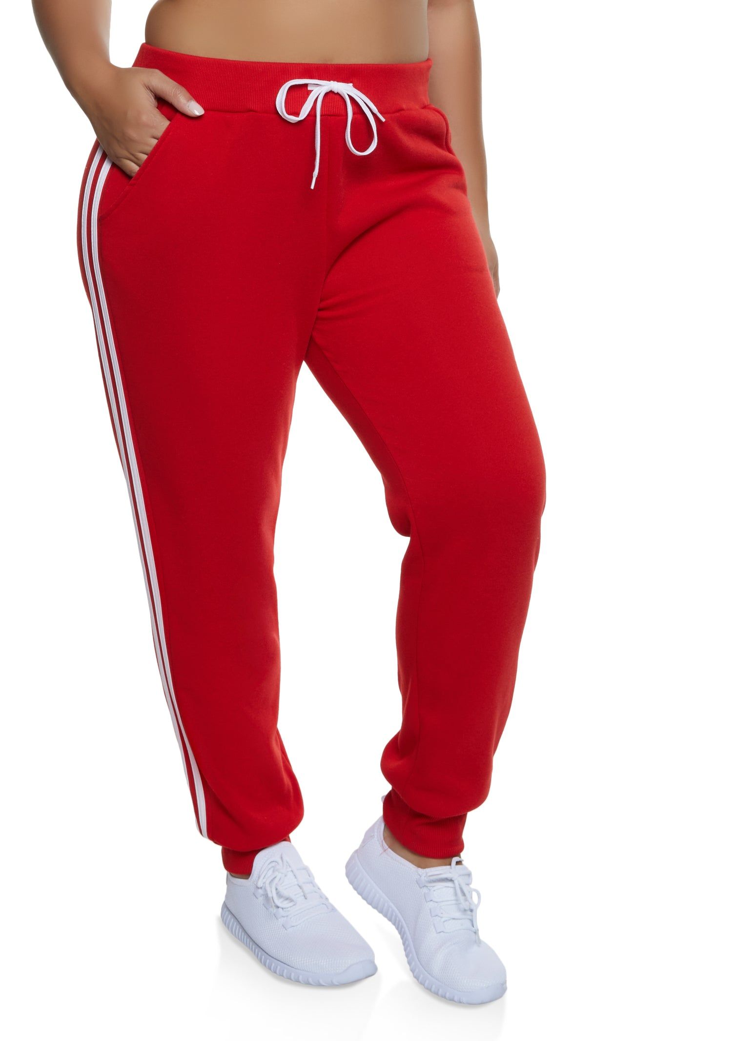 Plus Size Varsity Stripe Fleece Joggers sold by Rainbow