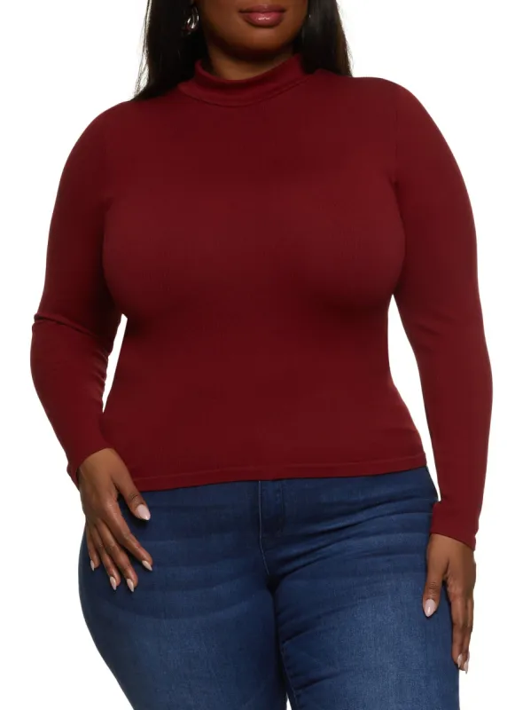 Plus Size Seamless Basic Mock Neck Top sold by Rainbow