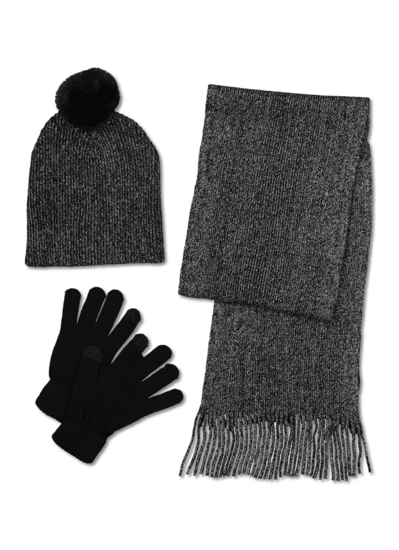 Lurex Scarf and Pom Pom Beanie with Gloves sold by Rainbow