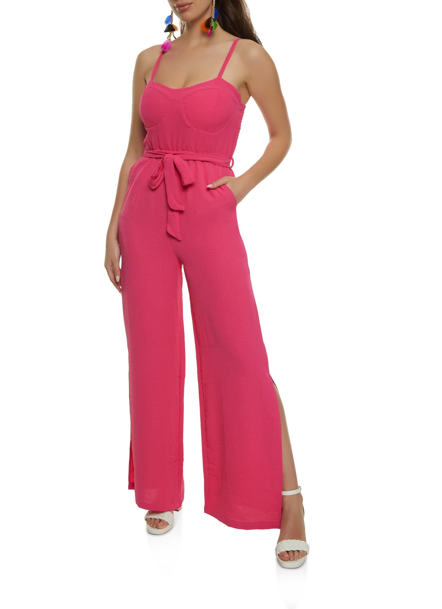 Tie Waist Bustier Wide Leg Jumpsuit sold by Rainbow
