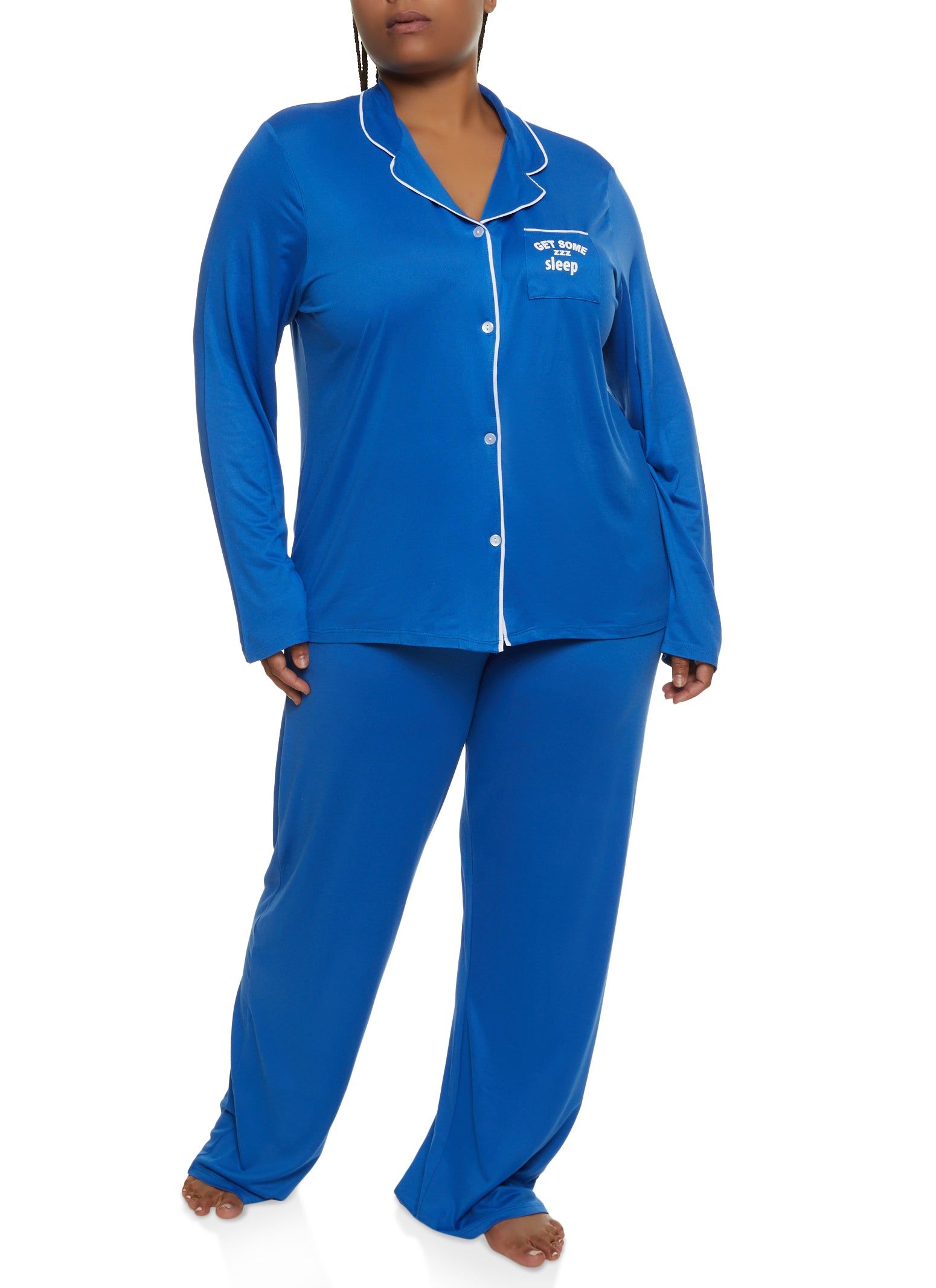 Plus Size Graphic Pocket Pajama Shirt and Pants sold by Rainbow