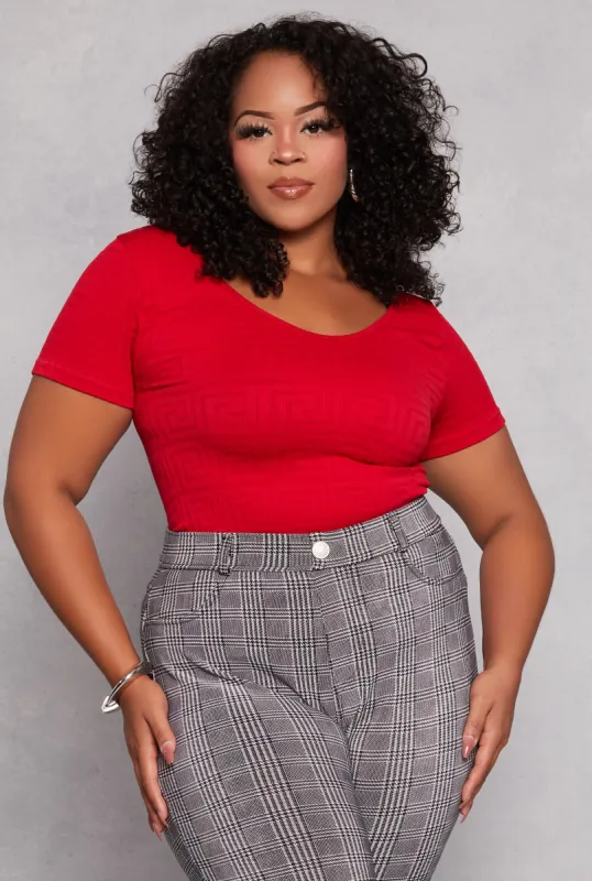 Plus Size Seamless Greek Key Scoop Neck Top sold by Rainbow