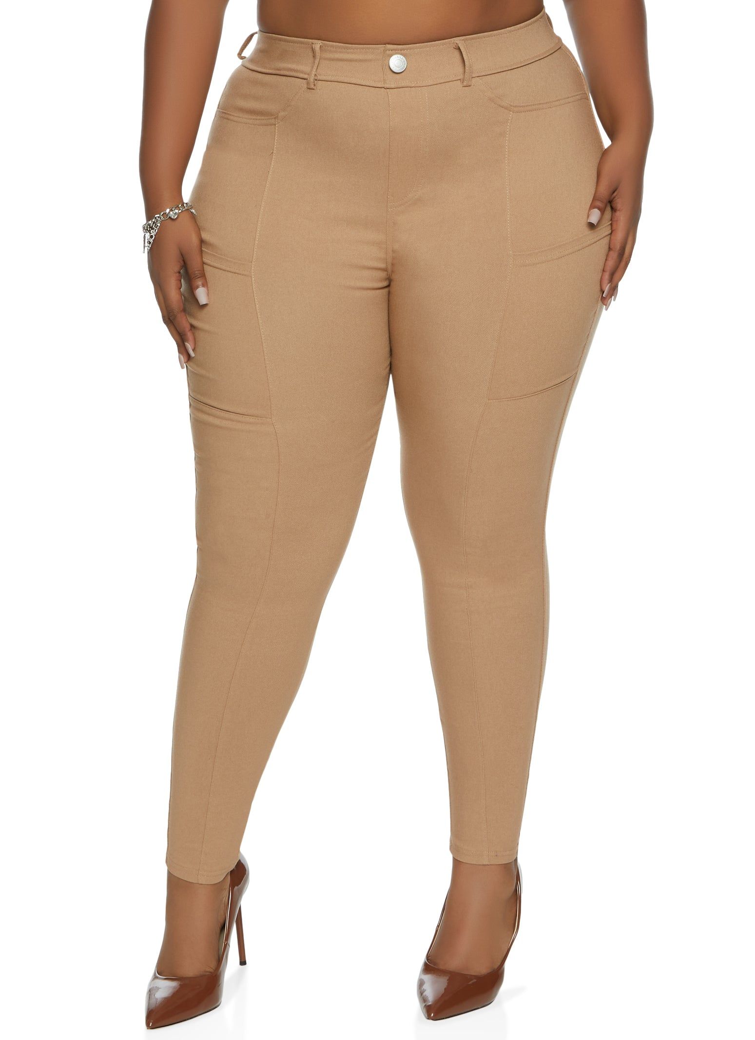 Plus Size Ponte Faux Pocket Dress Pants sold by Rainbow