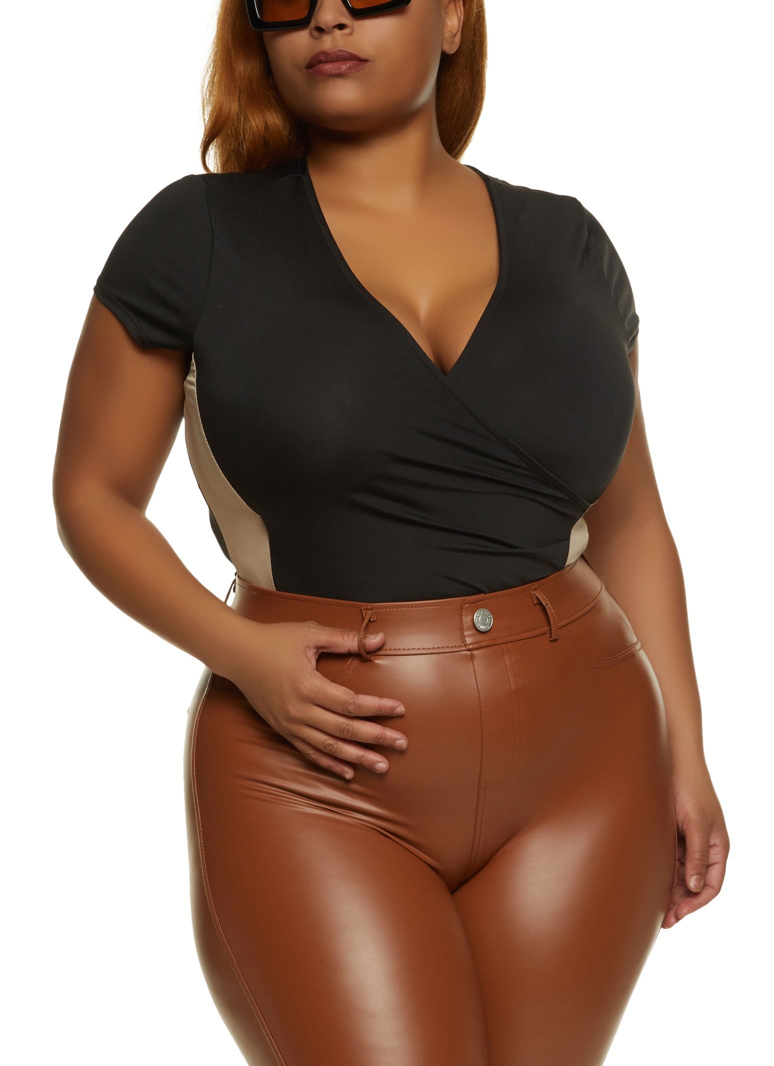 Plus Size Side Stripe Faux Wrap Bodysuit sold by Rainbow product image thumbnail 2