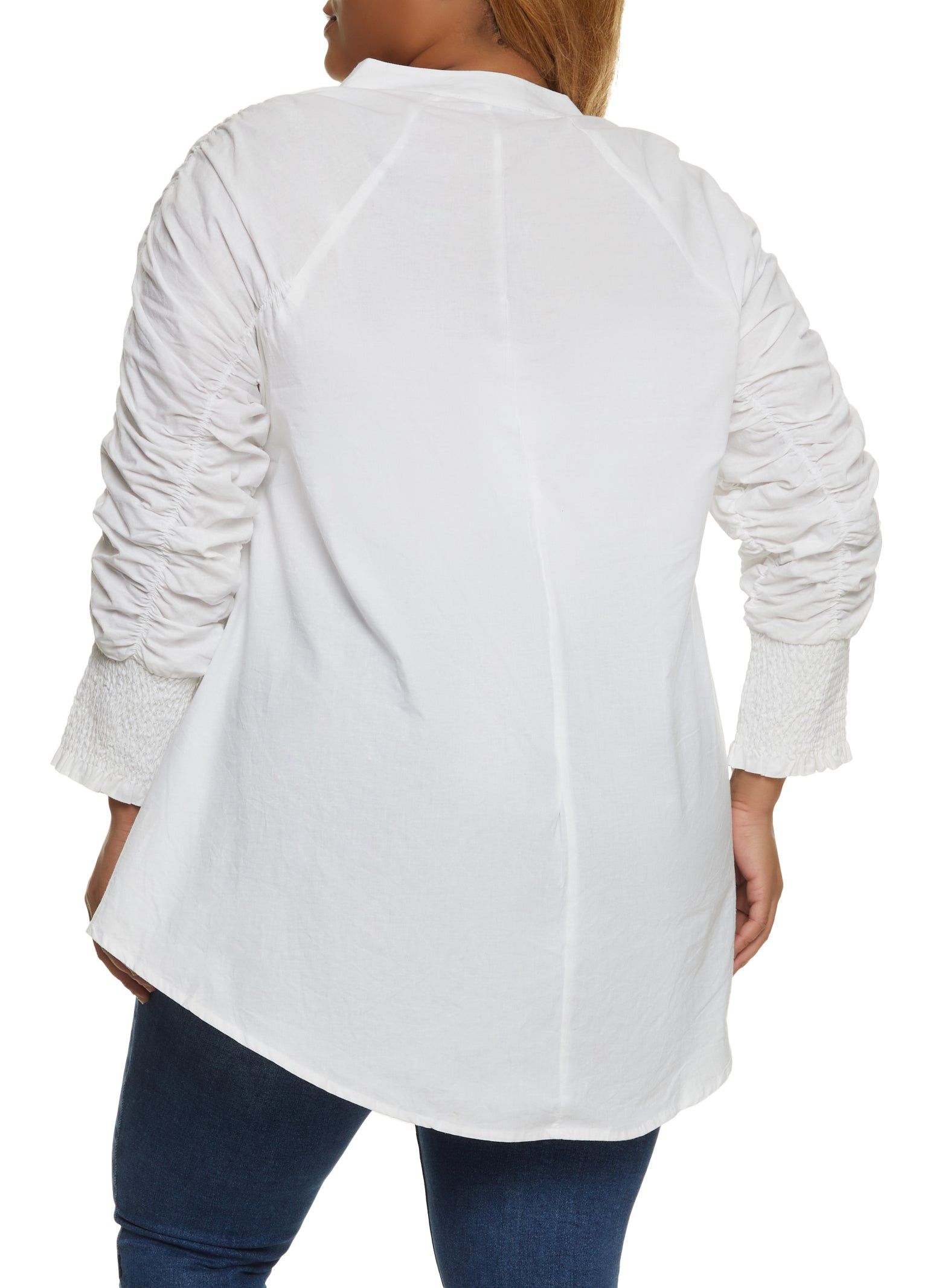 Plus Size Ruched Smocked Sleeve High Low Shirt sold by Rainbow product image thumbnail 2