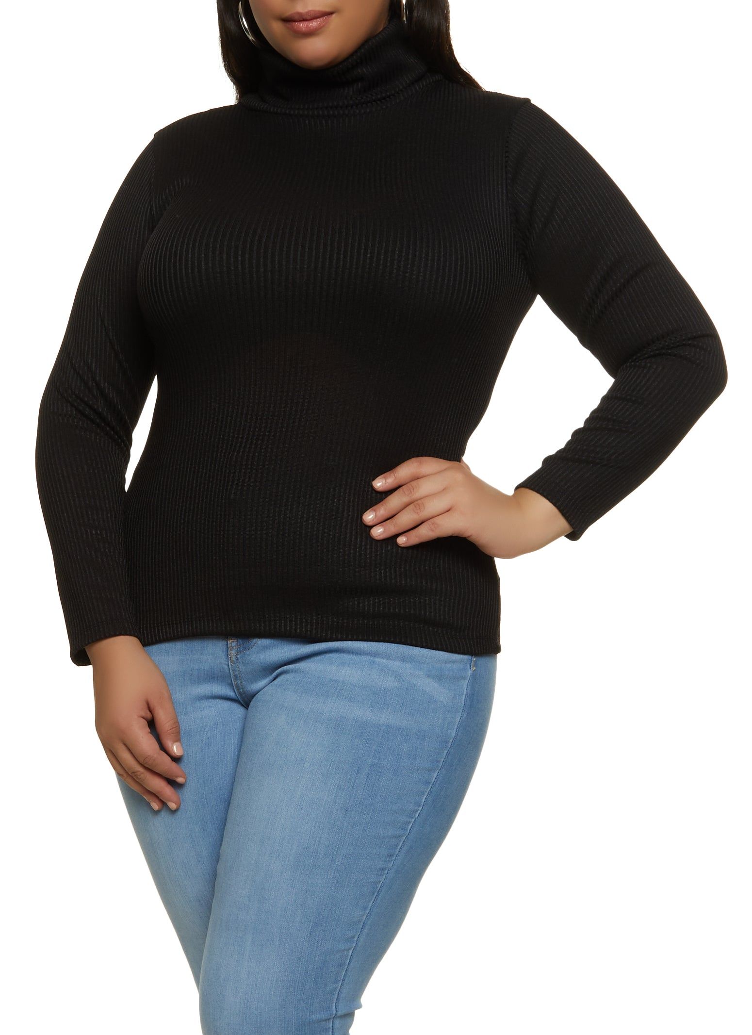 Plus Size Ribbed Knit Turtleneck Long Sleeve Top sold by Rainbow
