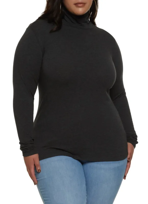 Plus Size Long Sleeve Turtleneck Top sold by Rainbow