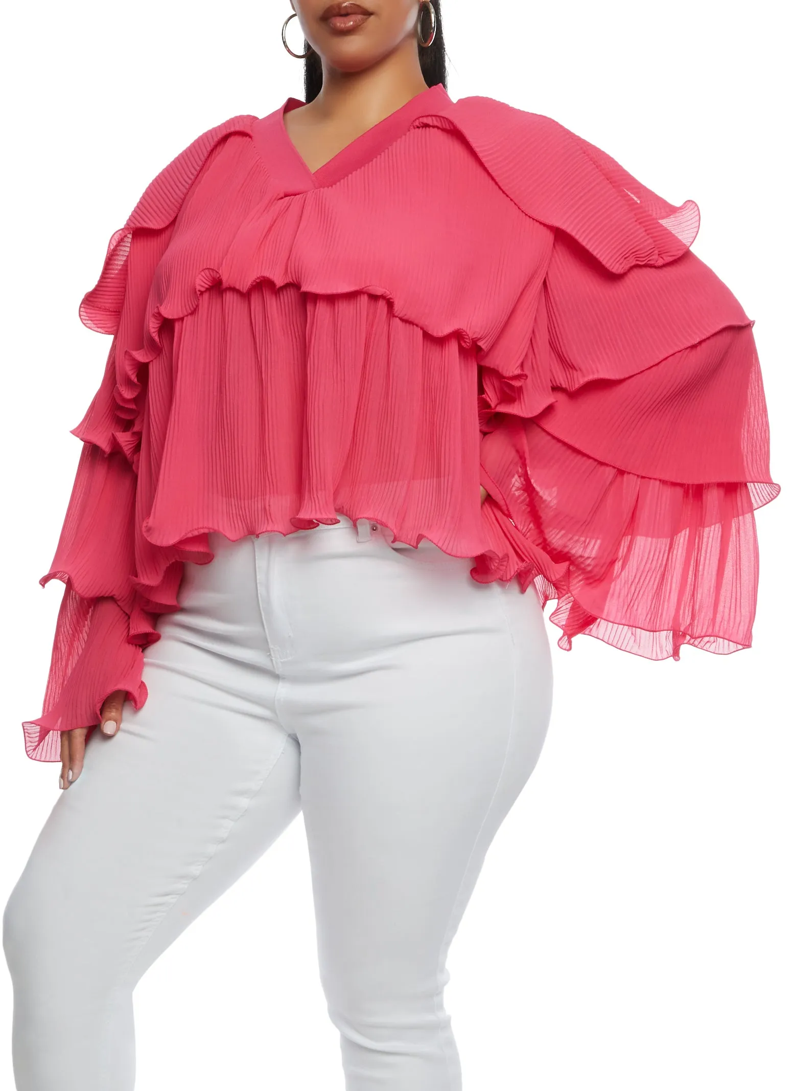 Plus Size Plisse Ruffled Tiered Bell Sleeve Blouse sold by Rainbow product image thumbnail 2
