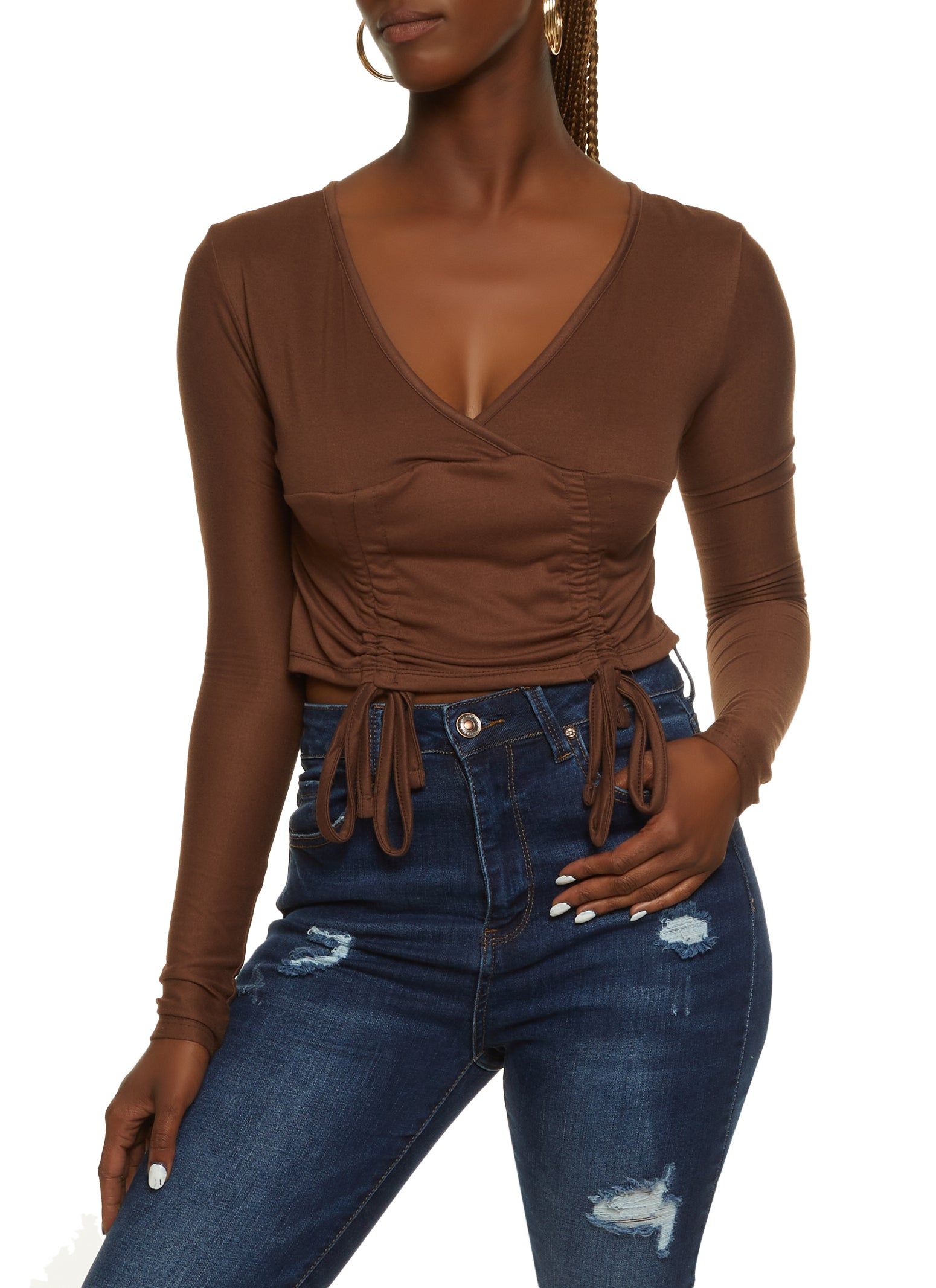 Faux Wrap Ruched Detail Crop Top sold by Rainbow