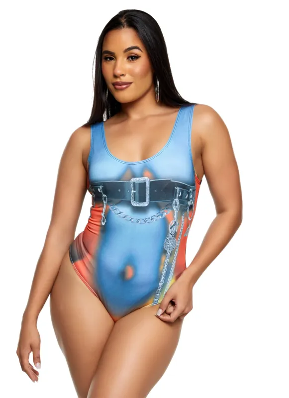 Buckle Body Print Sleeveless Bodysuit sold by Rainbow