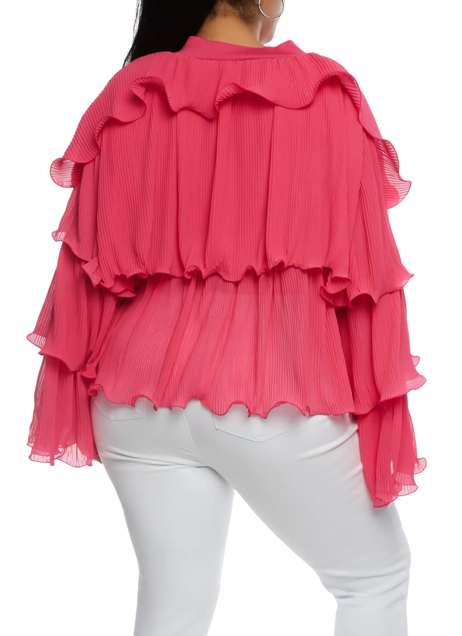 Plus Size Plisse Ruffled Tiered Bell Sleeve Blouse sold by Rainbow product image thumbnail 3