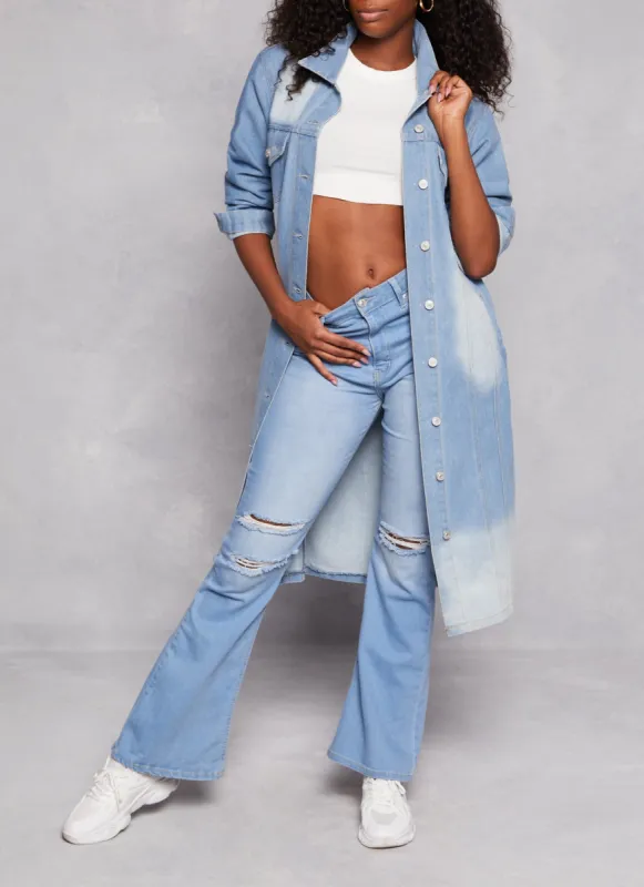Acid Wash Button Front Longline Jean Jacket sold by Rainbow