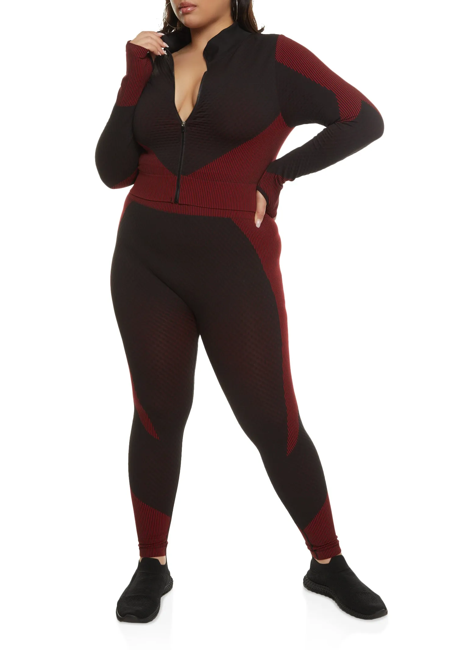 Plus Size Daisy Seamless Textured Knit Zip Front Track Jacket sold by Rainbow product image thumbnail 2