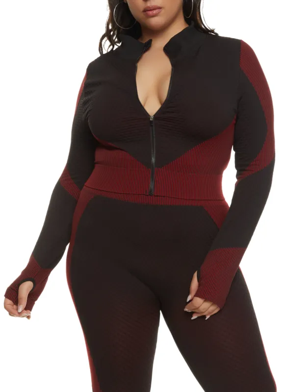 Plus Size Daisy Seamless Textured Knit Zip Front Track Jacket sold by Rainbow